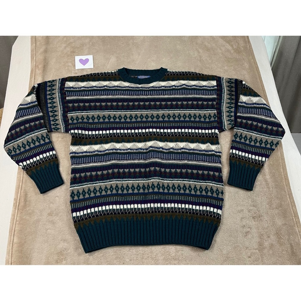 Vintage Pendleton Striped Knit Sweater Men XL Multicolor Geometric Aztec USA EUC